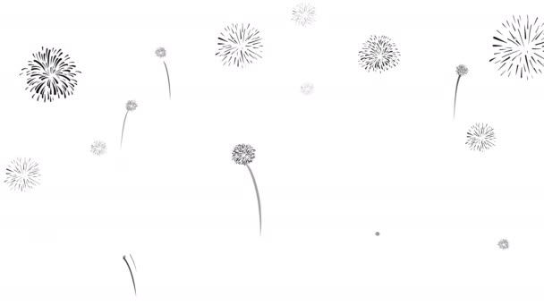 Schleife Silvester Silhouette Feuerwerk Feier Isoliert Auf Weißem Hintergrund Bewegung — Stockvideo