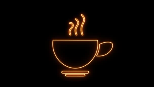 Podświetlany Świecący Pomarańczowy Neon Filiżanka Kawy Znak Neon Cafe Znak — Wideo stockowe