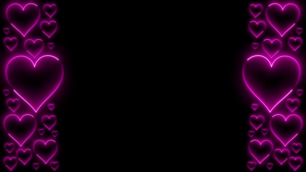 4K明亮的粉红霓虹线心形动画分离在黑色背景 情人节或女人的日子带着淡淡的粉红心框 爱的概念之心框架 爱情概念框架动画设计 — 图库视频影像