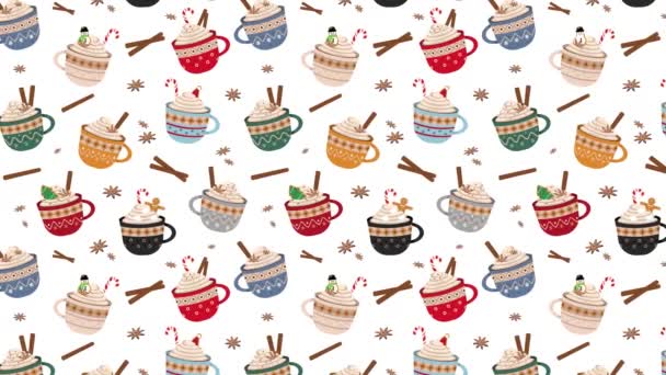 Animated Christmas Cute Mug Motion Pattern Cocoa Coffee Sweet Cream — Stok Video