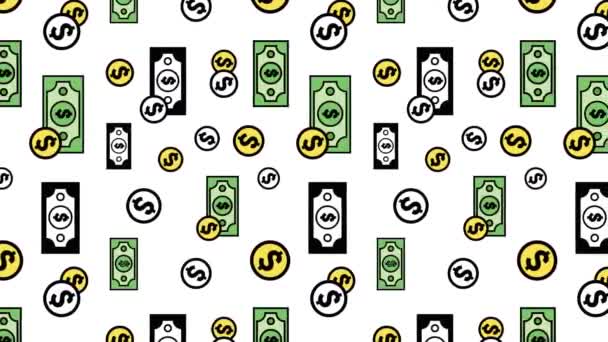 Animated Dollar Coins Papers Motion Pattern Iconos Diseño Usa Dollar — Vídeos de Stock