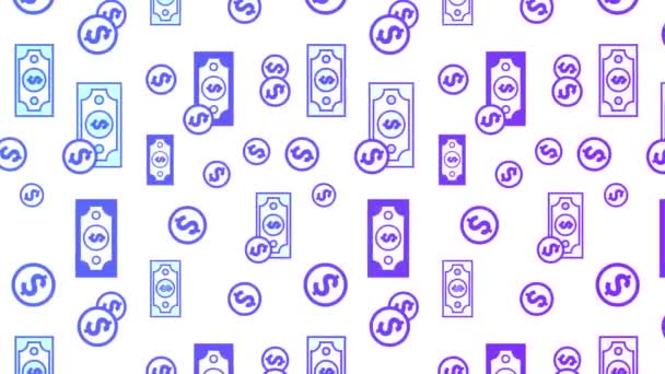 Animated Dollar Coins Papers Motion Pattern Iconos Diseño Usa Dollar — Vídeo de stock