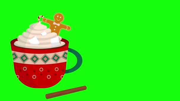 Merry Christmas Animated Cute Mug Hot Cocoa Coffee Ornaments Isolated — Stock Video