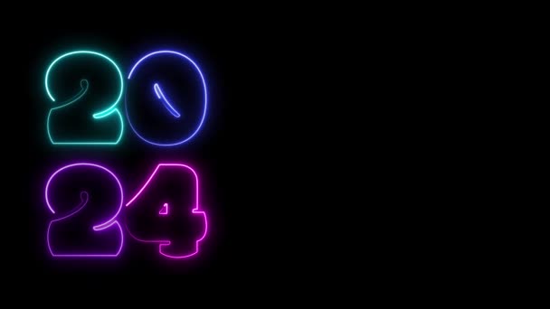 2024 Animated Neon Kleuren Ontwerp Gelukkig Nieuwjaar Creatief Kaartontwerp — Stockvideo