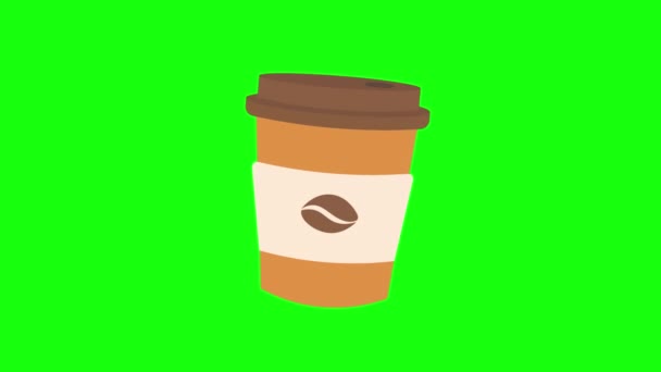 Hot Coffee Paper Cup Motion Gráfico Isolado Fundo Tela Verde — Vídeo de Stock