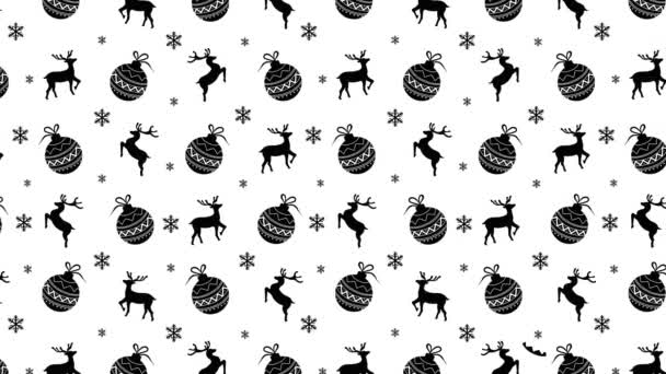 애니메이션 크리스마스와 배경입니다 배경에 크리스마스 실루엣 사슴과 눈송이 텍스처 인사말 — 비디오