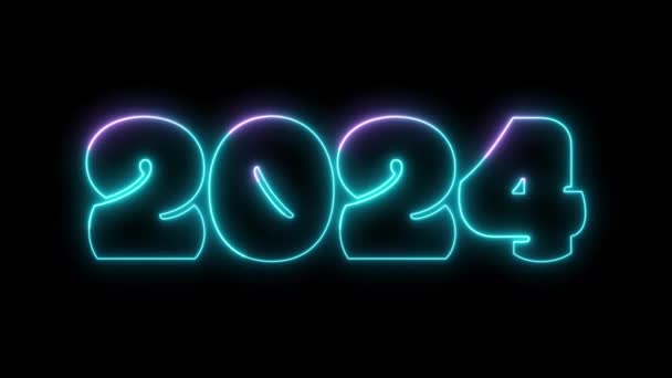 2024 Κινούμενο Σχέδιο Νέον Χρωμάτων Ευτυχισμένο Νέο Έτος Creative Card — Αρχείο Βίντεο
