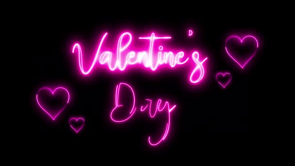 Línea Neón Luz Día San Valentín Caligrafía Texto Rosa Brillante — Vídeos de Stock