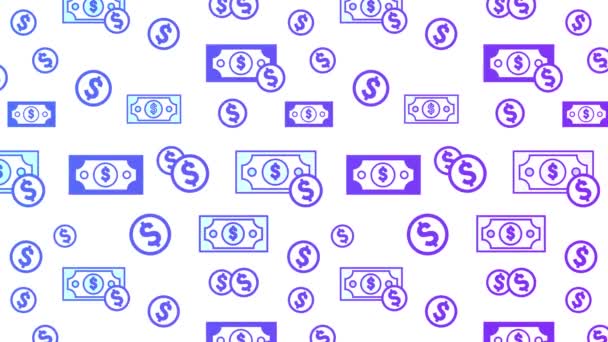 Animated Dollar Coins Papers Motion Pattern Icons Design Usa Dollar — Stock Video