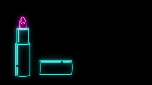 Zářící Neonová Čára Ikona Rtěnky Izolované Černém Pozadí — Stock video