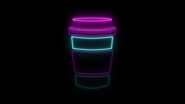 Neon Σημάδι Animation Απομονώνονται Μαύρο Φόντο Κύπελλο Της Πινακίδας Καφέ — Αρχείο Βίντεο