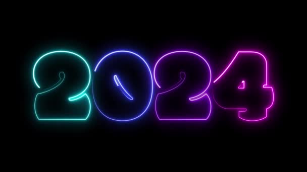 2024 アニメーションネオンカラーデザイン ハッピーイヤークリエイティブカードデザイン — ストック動画