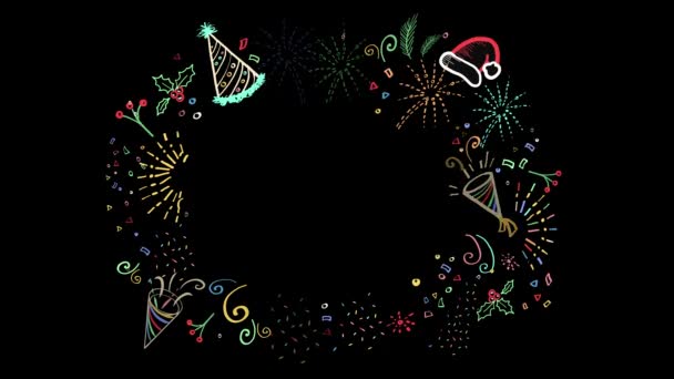 Gelukkig Nieuwjaar 2024 Kleurrijke Doodle Frame Animatie Creatieve Kleurrijke Neon — Stockvideo