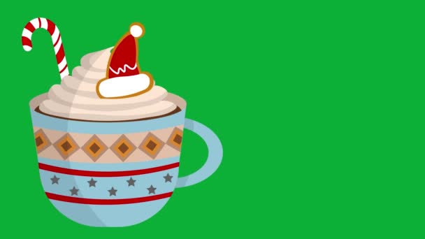 Frohe Weihnachten Animierte Niedliche Tasse Mit Heißem Kakao Oder Kaffee — Stockvideo