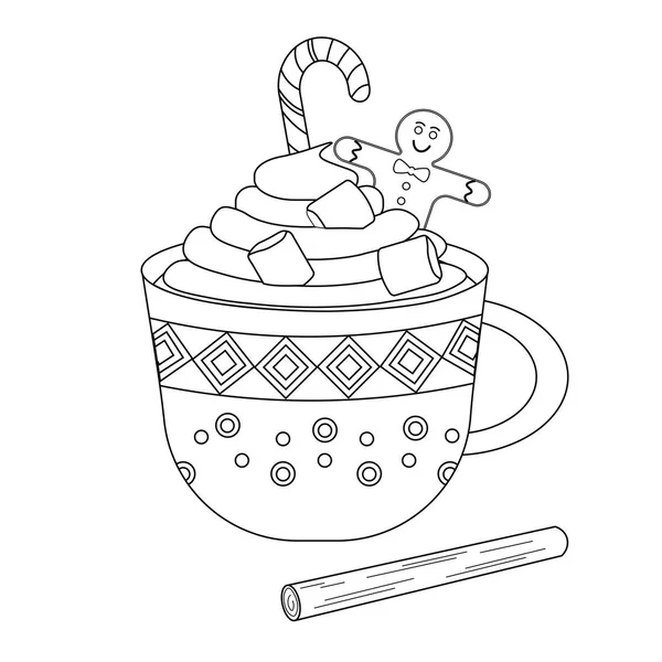 Merry Christmas Ornamental Mug Hot Cocoa Coffee Sweet Cream Gingerbread — Stock Vector
