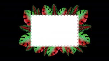 Yeşil ve Kırmızı Renkli Tropikal Palmiye Yaprakları Çerçevesi ile Animasyon Noel ve Tatil Dikdörtgeni Çerçevesi Modern ve Moda Süper Satış ve Alışveriş Hareketi Şablonu Animasyonu Yapıyor