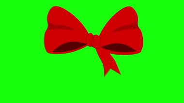 4k Animasyon Kırmızı Saten Bow Tasarım Elemanı Yeşil Krom Anahtar Arkaplanda izole edildi. Noel, Yeni Yıl Doğum Günü veya Tekstil alanı tasarım elementi. Kurdele Bağlama Hareketi Grafiği.