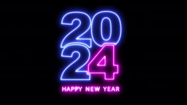 2024 Neon Renk Tasarımı. Mutlu yıllar Yaratıcı Kart Tasarımı