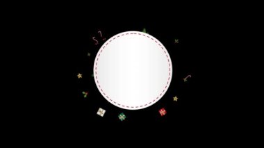 4K Animasyon Yeni Yıl Dekoratif Kartı Noel Şablonu gerçekçi dekorasyonlar, Noel çelengi şeker kamışları, kutsal böğürtlenler, toplar, hediyeler ve yıldızlar Yeni Yıl Model Tasarımı.