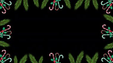 4K Şeker Çubukları ve Holly Böğürtlenleri Siyah Arkaplanda İzole Edildi