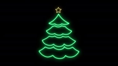 Siyah Arkaplanda Parlayan Neon Noel Ağacı. Neon, Noel 'in soyut döngü geçmişini aydınlattı. Yeni yıl ve tatil modern kutlama kartı şablonu. Neon parlayan ışıklar döngü tasarımı.