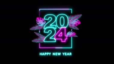 4k Animasyon Parlayan Neon Işık Şablonu Dönen Tropik Palmiye Yaprakları Şablonu. Neon Frame. Neon Palm Leaves Frame Animasyon. Modern ve Moda Neon Led Işık Sancağı veya İmza Şablonu.