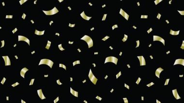 4k Animasyon Düşen Altın Renkli Konfeti Şablonu Siyah Arkaplan Altın Kağıt üzerine serpiştirilmiş süslemeler arka plan süslemeleri Doğum günü, Yeni Yıl, Noel veya Bayram kutlamaları için Konfeti deseni.