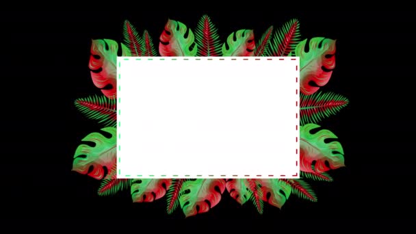 Animowane Boże Narodzenie Święta Prostokąt Ramka Tropikalnych Liści Palmy Ramka — Wideo stockowe