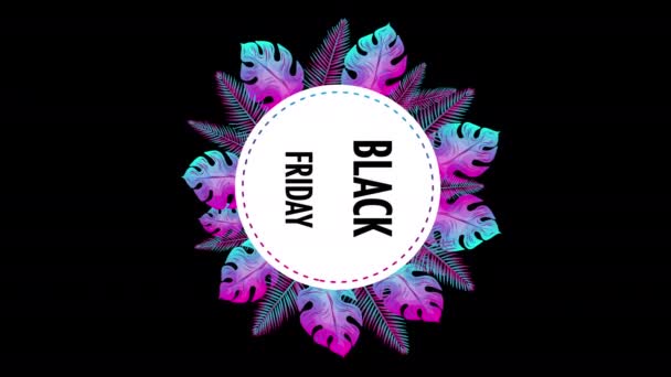 Animowane Black Friday Frame Obracającym Się Świecącym Neonem Lekkie Liście — Wideo stockowe