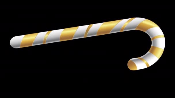 Анімовані Реалістичні Золоті Білі Смугасті Цукерки Тростини Ізольовані Чорному Тлі — стокове відео