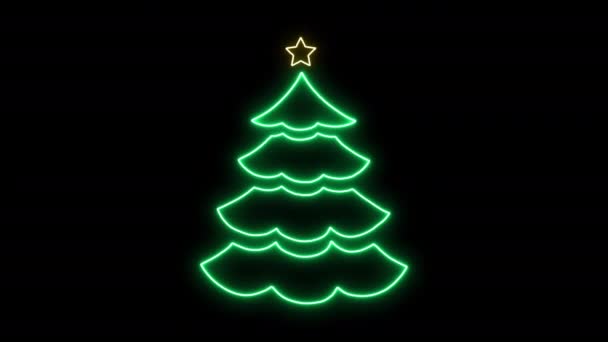 Albero Natale Fluorescente Neon Sfondo Nero Neon Illuminato Natale Sfondo — Video Stock