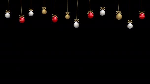 Realistisk Hängande Julbollar Animation Roterande Och Isolerad Svart Bakgrund Dekorativa — Stockvideo