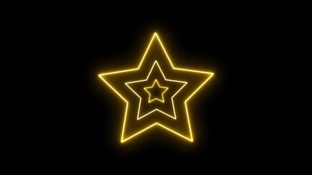 Estrella Neón Amarillo Brillante Animada Parpadeando Las Luces Led Brillantes — Vídeo de stock