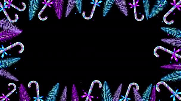 Loop Animatie Ontwerp Van Roterende Pijnboom Takken Snoep Stokken Neon — Stockvideo