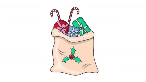 Diseño Animado Bolsa Navidad Llena Regalos Vacaciones Saco Grande Gran — Vídeos de Stock