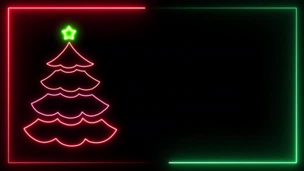 Loop Gloeiende Neon Kerstboom Zwarte Achtergrond Neon Verlicht Kerst Lus — Stockvideo