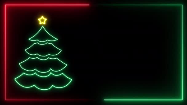 Loop Gloeiende Neon Kerstboom Zwarte Achtergrond Neon Verlicht Kerst Lus — Stockvideo