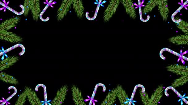 Animated Design New Year Christmas Cypress Tree Leaves Candy Canes — Stockvideo