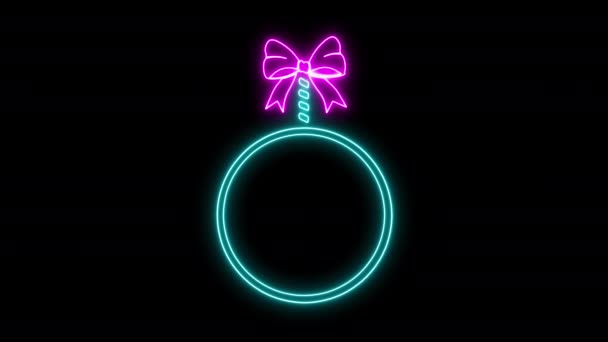 Animated Glowing Neon Tag Ontwerp Element Met Gloeiende Lintboog Isolated — Stockvideo