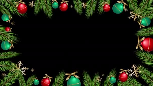Animáció Design Szilveszter Karácsonyfa Levelek Karácsonyfával Fekete Háttér Sablon Forgatókeret — Stock videók