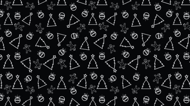 Modello Movimento Animato Bianco Nero Natale Capodanno Alberi Natale Palle — Video Stock