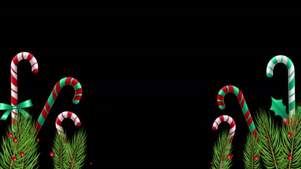 Canlandırılmış Yeni Yıl Dekoratif Tasarımı Noel Süslemeleri Baston Şekerlerle Süslenmiş — Stok video