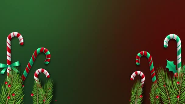 Animált Újévi Dekoratív Dizájn Karácsonyi Reális Dekorációk Karácsonyi Koszorú Cukornáddal — Stock videók