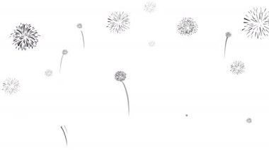 4K döngü Yeni Yıl arifesi havai fişek kutlaması beyaz arka plan hareketinde soyut çok renkli parlayan havai fişek gösterisi ve gece gökyüzü festivalinde Bokeh ışıkları.