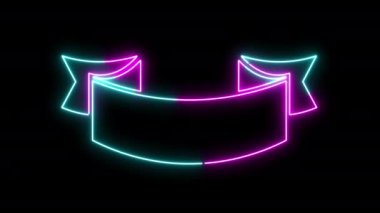 4k animasyon pankart tasarım elementleri. Siyah arka planda izole edilmiş. Parlayan neon grafik tasarımı Banner şablonu. Aydınlatılmış modern tarz kurdele pankart tasarım elementi. Başlık çubuğu ya da pankart olarak kullanılabilir