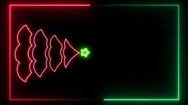 Siyah Arkaplanda Parlayan Neon Noel Ağacı. Neon ışıklandırılmış Noel döngüsü geçmişi. Yeni yıl ve bayram modern kutlama kartı şablonu Neon parlayan ışıklar hareket tasarımı