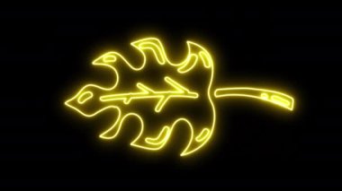 4K Parlayan Neon El Tropikal Sonbahar Yaprak Tasarımı Elementi.