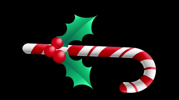 Animated Realistic Candy Cane Isolated Black Background — Stock Video