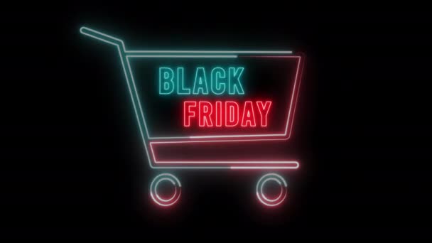 Iluminated Black Friday Glowing Neon Design Nákupní Košík Big Sale — Stock video