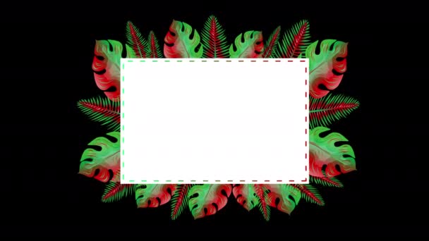 动画圣诞及假期矩形框架热带棕榈叶框架绿色及红色叶框模板现代及时尚超级市场及购物运动横幅模板动画 — 图库视频影像
